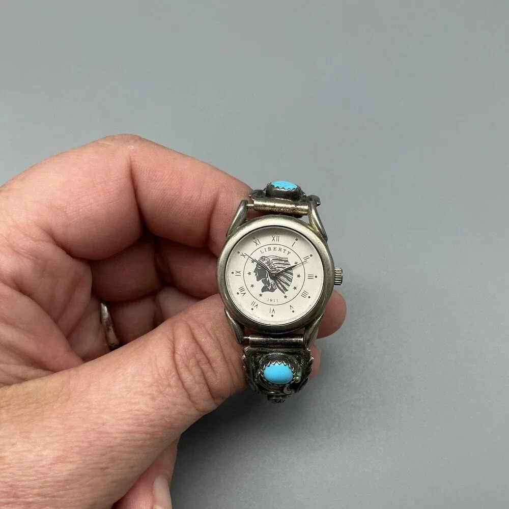 Liberty Womens Watch 23mm Sterling Turquoise Watch Tips Stamped New Batt